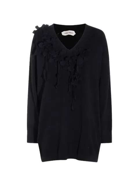 Alberta Ferretti floral-appliqué V-neck mini dress Black 262UA048766040555
