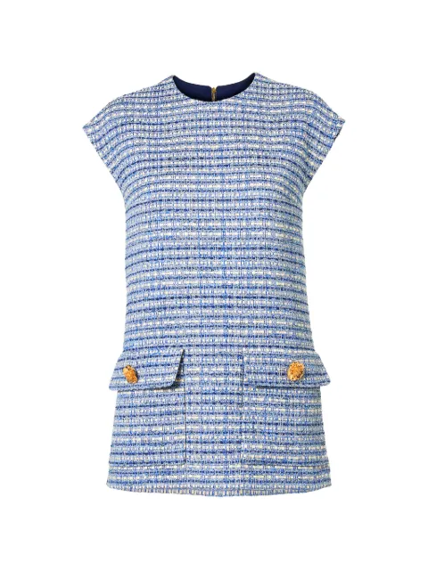 Carolina Herrera short-sleeved belted tweed blouse Blue P2611N201CWE