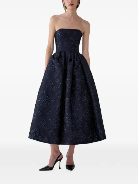 Carolina Herrera floral-jacquard strapless midi dress Blue P2611N538FBQ