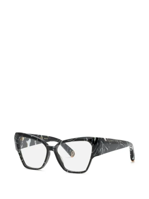 Philipp Plein marble-effect cat-eye glasses Black VPP1000Z21