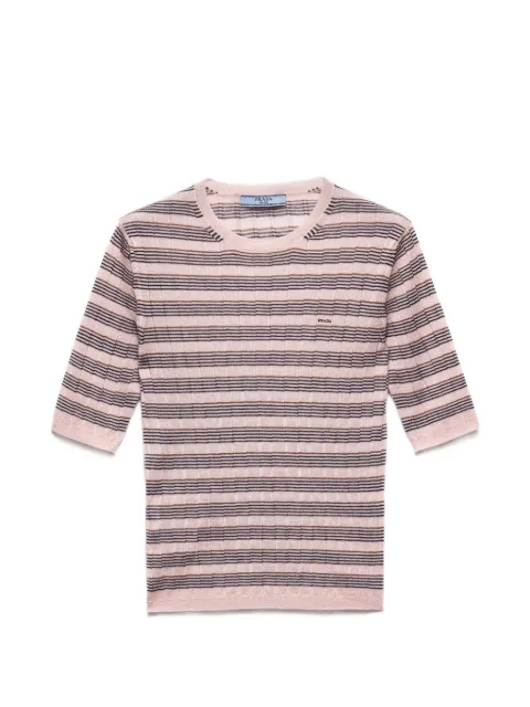Prada short-sleeved striped cashmere and silk sweater Pink P24F3OSOOO6289