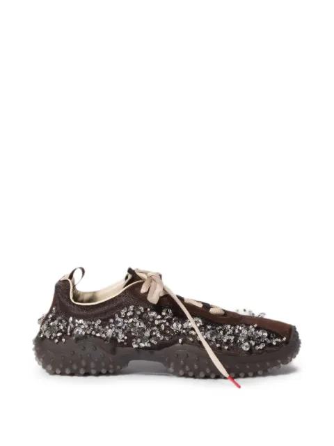 Miu Miu Bubble embroidered technical fabric and suede sneakers Brown 5E808EFA0453ZR4