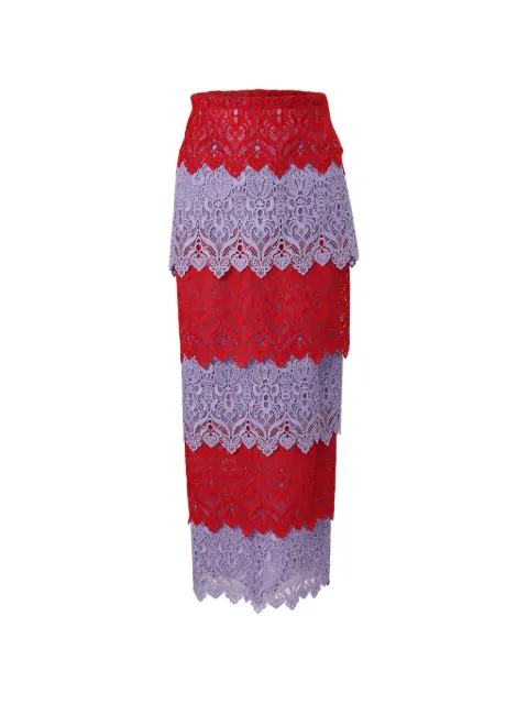 Carolina Herrera lace-trim midi pencil skirt Red S2611N303FCO