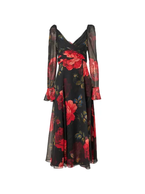 Carolina Herrera rose-print silk midi dress Black S2611N565SMF