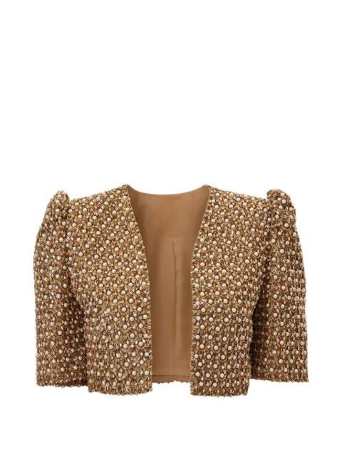 Carolina Herrera faux-pearl embellished cropped jacket Gold S2611E109SOR