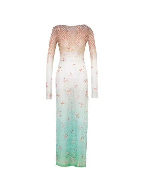 Missoni long cover-up dress in lamé viscose with dégradé spiderweb motif and embroidery Neutrals MS26SQ0TBR014E