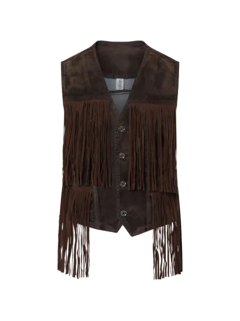 LIU JO fringed vest in flocked fabric Brown UF6228D036379106