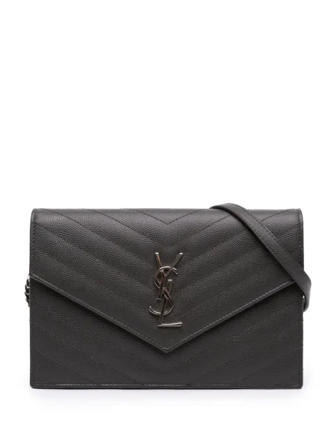 Saint Laurent Pre-Owned 2016 Grain De Poudre Chevron Cassandre Envelope Chain Wallet crossbody bag Grey 7GZXAE893UMIABDY