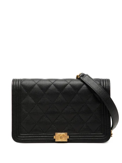 CHANEL Pre-Owned 2021-2026 Quilted Caviar Boy Wallet on Chain crossbody bag Black 7F8L83CJH6A2Q1LG