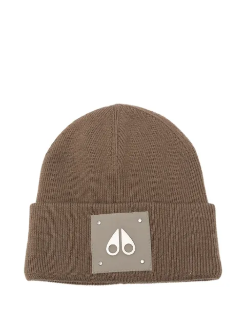 Moose Knuckles logo-patch ribbed-knit beanie hat Brown M34MA574