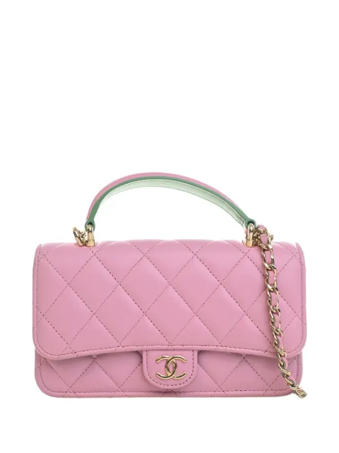 CHANEL Pre-Owned 2021-2026 CC Quilted Lambskin Top Handle Phone Holder with Chain satchel Pink IYOLJ3429SAH900H