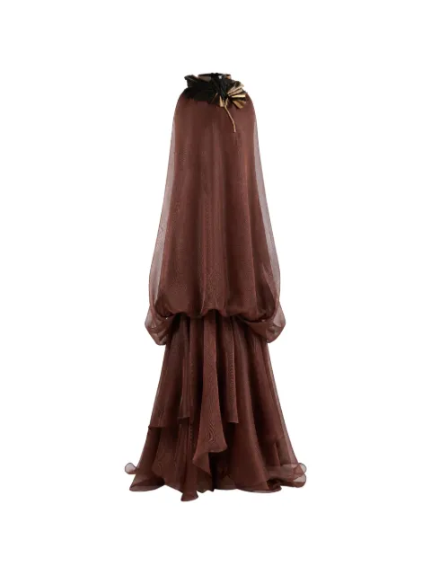 Gemy Maalouf pleated-ruffle tiered dress Brown GMPF267901LD