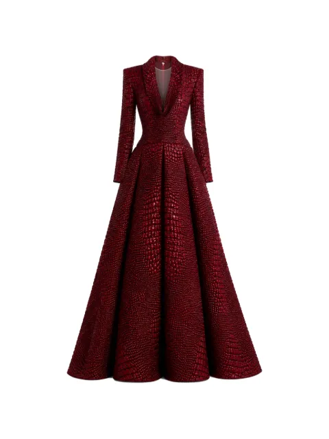 Gemy Maalouf croc-effect V-neck dress Red GMPF267899LD