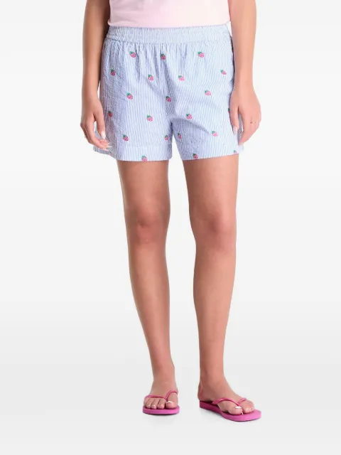 MC2 Saint Barth Meave strawberry-embroidered seersucker shorts Blue MEA00200693L