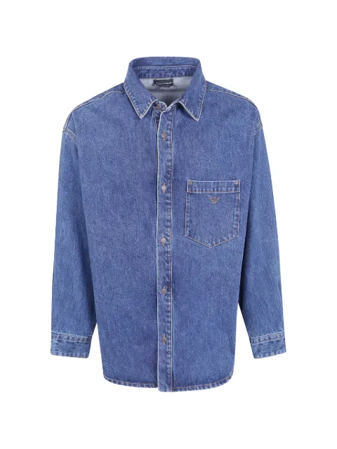 Emporio Armani cotton denim shirt with a chest pocket and metallic buttons Blue EM007105AF17805