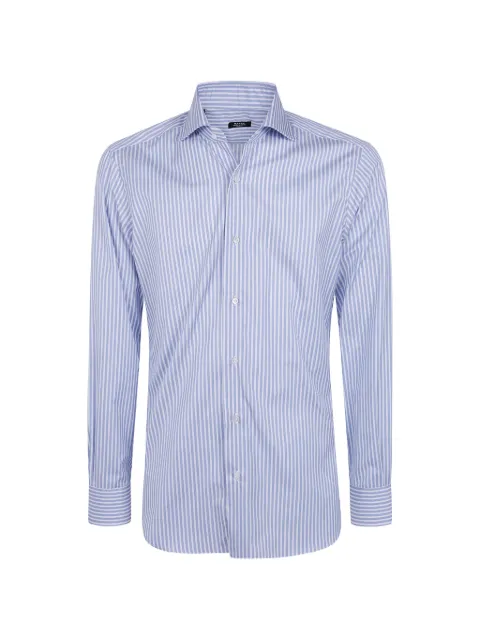 Barba vertical-stripe long-sleeve cotton shirt Blue I1U13P0157073U01