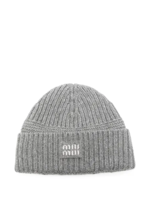 Miu Miu logo-patch ribbed-knit wool beanie Grey 5HC5392F8S