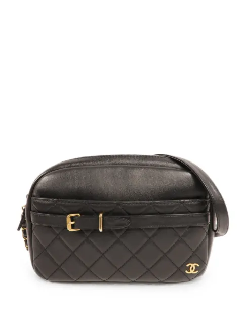 CHANEL Pre-Owned logo-detail diamond-quilted cross body bag Black A57659