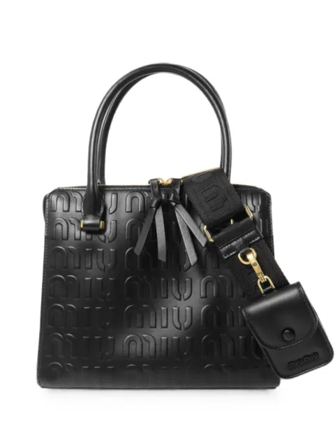 Miu Miu Pre-Owned embossed-logo leather shoulder bag Black NA