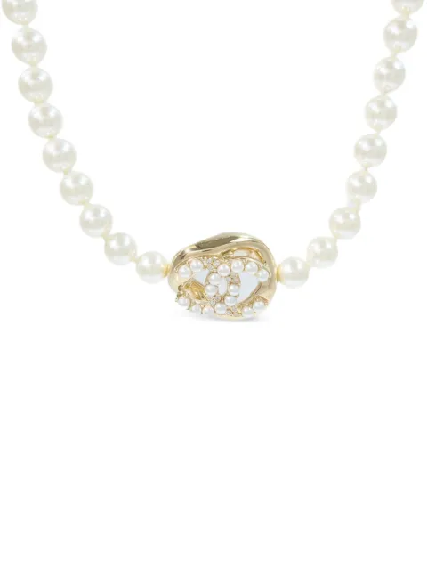 CHANEL Pre-Owned CC faux pearl necklace Gold B24A