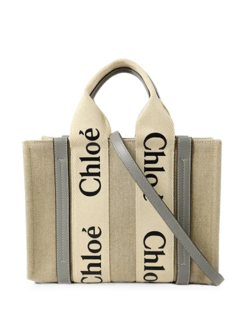 Chloé Vintage Woody logo-strap tote bag Neutrals D2QSG7