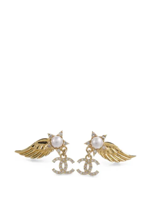 CHANEL Pre-Owned CC wing earrings Gold ABC656