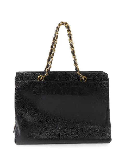 CHANEL Pre-Owned chain-link calf leather tote bag Black 5094954