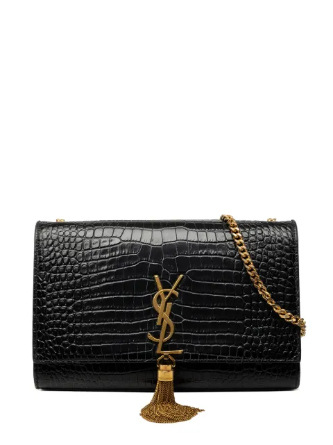 Saint Laurent Pre-Owned 2021 Medium Croc Embossed Patent Monogram Kate Tassel crossbody bag Black G7JW9QV9NMRJNKJP