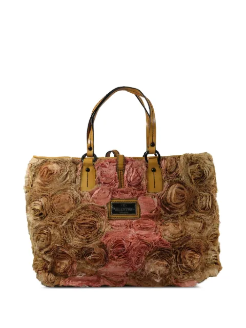Valentino Garavani Pre-Owned floral-appliqué leather-trim tote bag Brown BSXAB980A