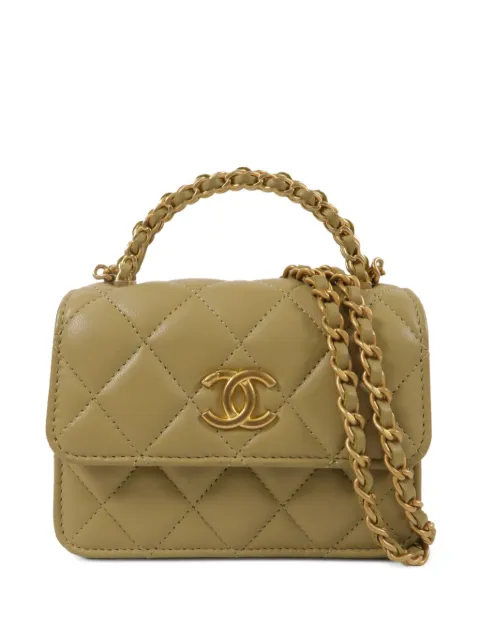 CHANEL Pre-Owned CC logo-plaque quilted tote bag Green POPT4NN7