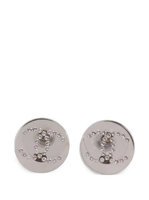 CHANEL Pre-Owned Interlocking CC crystal-embellished earrings Silver D18K