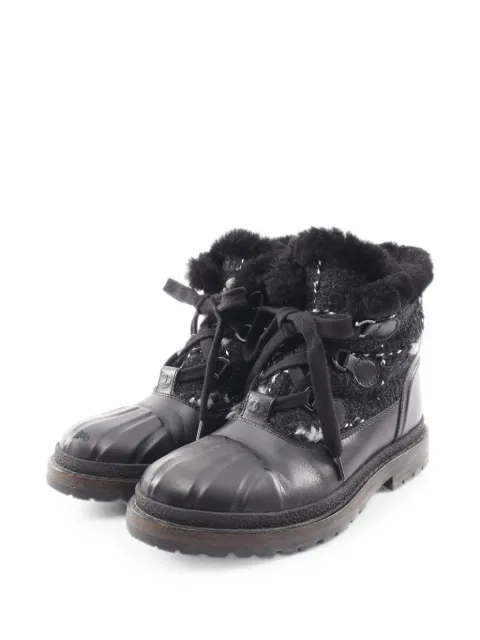 CHANEL Pre-Owned 1986-1988 Coco Mark tweed combat boots Black 1077538