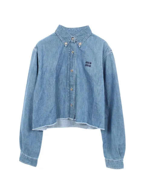 Miu Miu Pre-Owned 2010s logo-embroidered cropped denim shirt Blue 1092708
