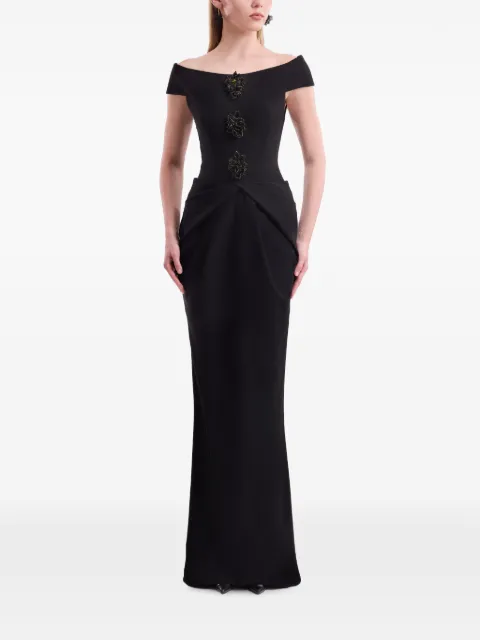 Gemy Maalouf floral-embellished off-shoulder dress Black EDPF262168LD