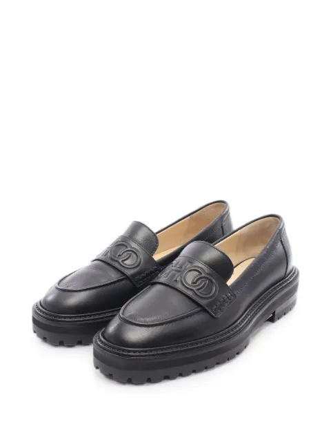 Jimmy Choo Pre-Owned 2010s logo-strap leather loafers Black 1092729