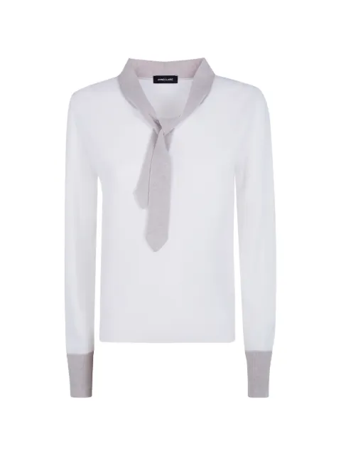 anne claire neck-tie fine-knit sweater White D1869857