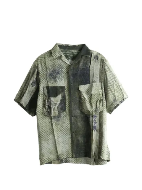 Ziggy Chen patchwork-effect short-sleeve shirt Green 0M2620704