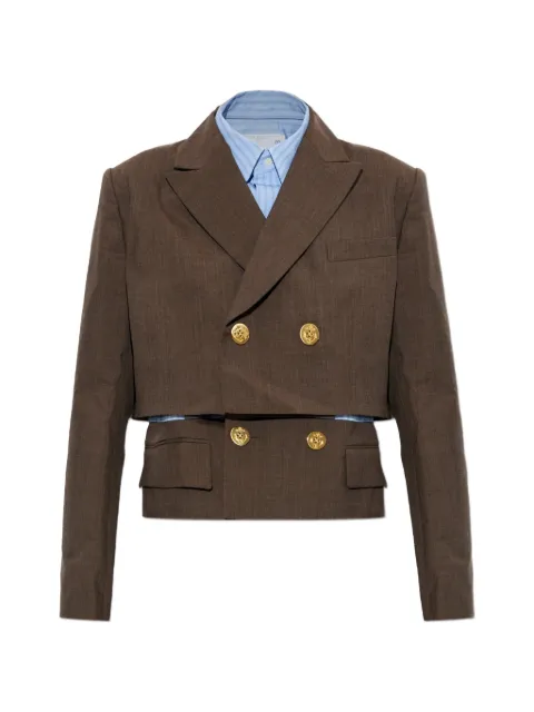 sacai double-breasted layered blazer Brown 26085630