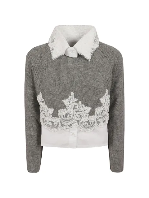 Ermanno Scervino lace-trim collared sweater Grey D495M319APPYI