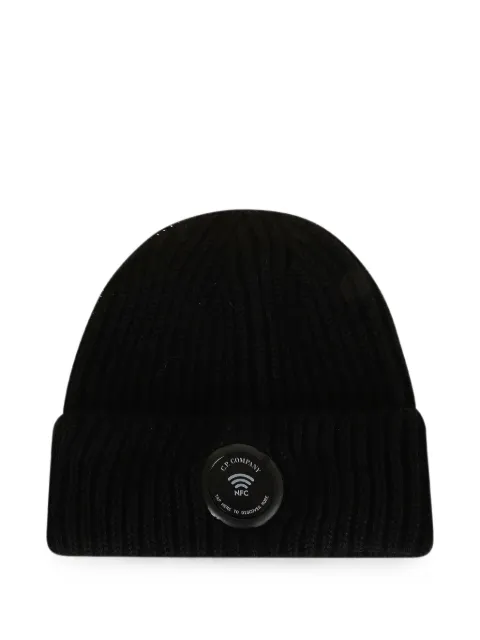 C.P. Company Lens-detail ribbed-knit beanie hat Black RFCMAC739A005509A