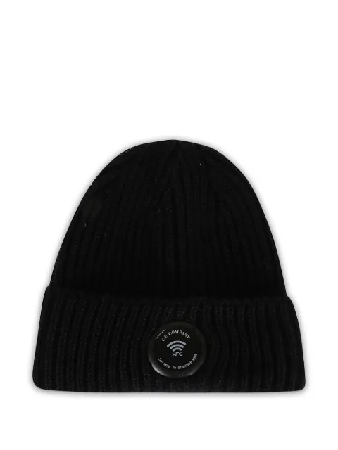 C.P. Company ribbed-knit logo-patch beanie hat Black RFCMAC739A005509A