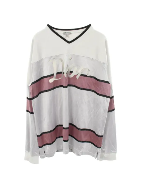 Christian Dior Pre-Owned Logo-embroidered long-sleeve V-neck T-shirt White 1092646