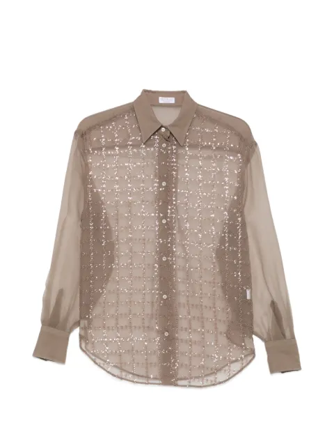 Brunello Cucinelli sequin-embellished semi-sheer shirt Brown MP940M3D06C8909