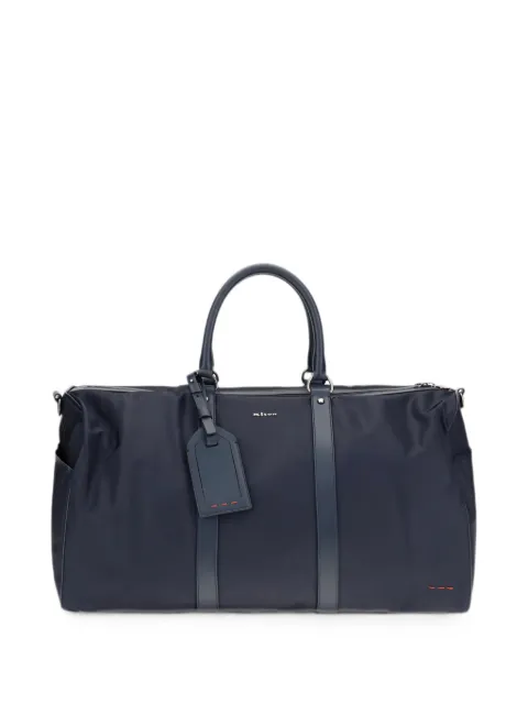 Kiton logo-plaque leather-trim holdall bag Blue UBA0158N012