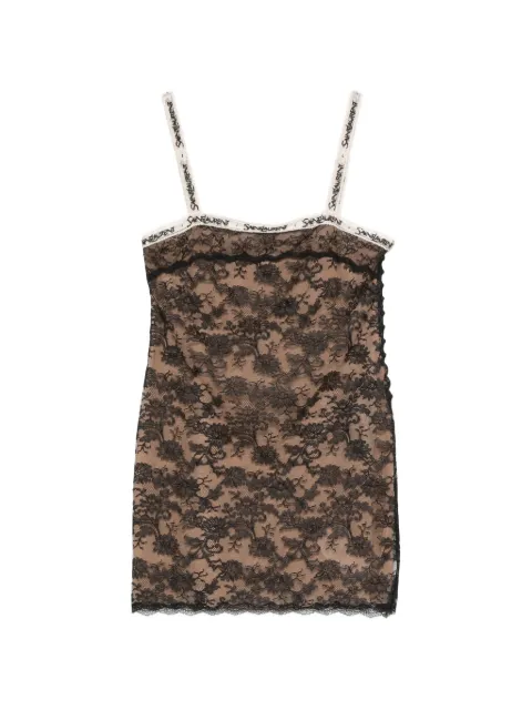 Saint Laurent lace-overlay logo-strap mini dress Black A003JEY1K80