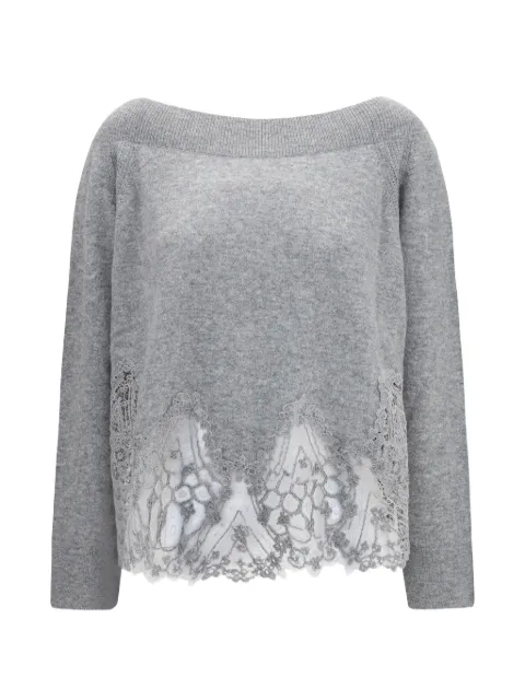 Ermanno Scervino lace-trim boat-neck sweater Grey D495M312APTPYU