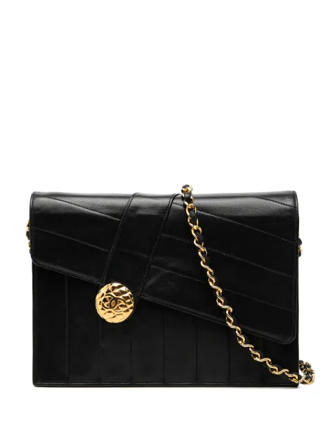 CHANEL Pre-Owned 1989-1991 CC Vertical and Diagonal Quilted Calfskin Envelope Flap shoulder bag Black HFNNTJ3NOEBEATS9