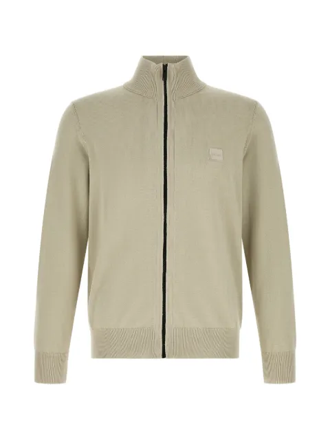 BOSS logo-patch zip-up cardigan Neutrals 50543692