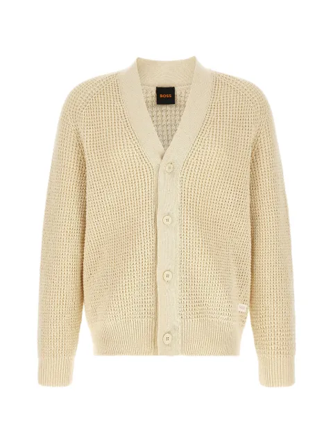 BOSS honeycomb-knit V-neck cardigan Neutrals 50565141