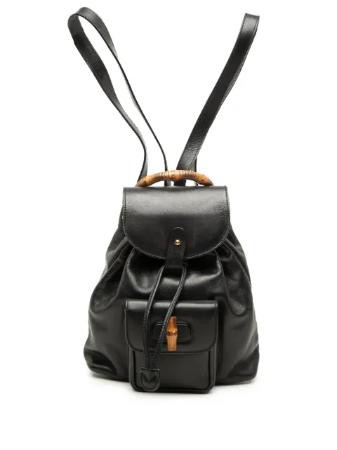 Gucci Pre-Owned 20th Century Calfskin Bamboo Drawstring backpack Black E2LTYHO7TY98Z2VK
